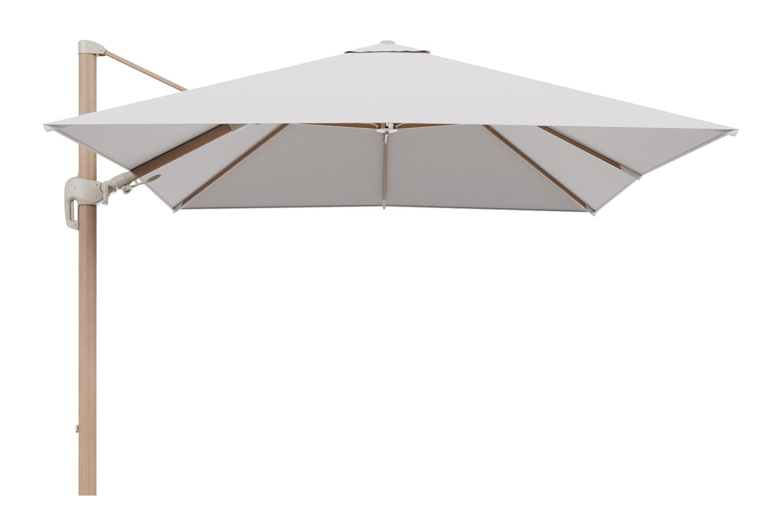 Parasol pendant Rufina avec fonction tilt en aluminium aspect de bois et toile de parasol en All Weather Solica Ego Eggshell  - Lg.1 300 x Lg.2 300 cm (sans pied de parasol