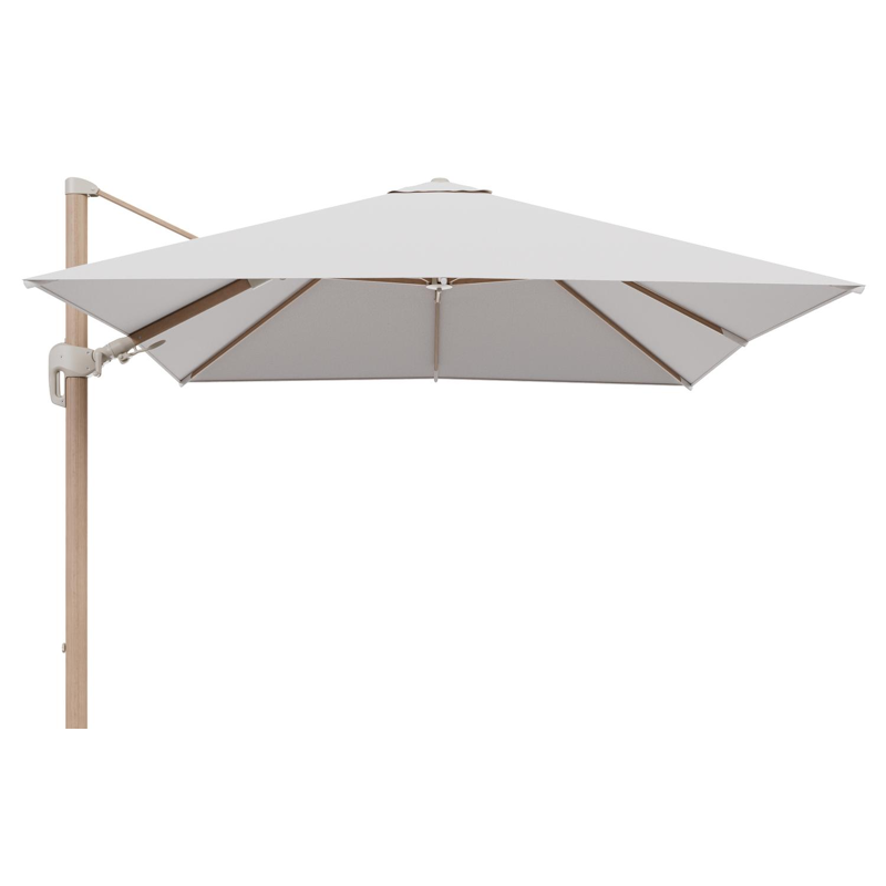 Rufina zweefparasol tiltfunctie in houtlook aluminium en parasoldoek in All Weather Solica Ego Eggshell  - L1 300 x L2 300 cm (zonder voet)