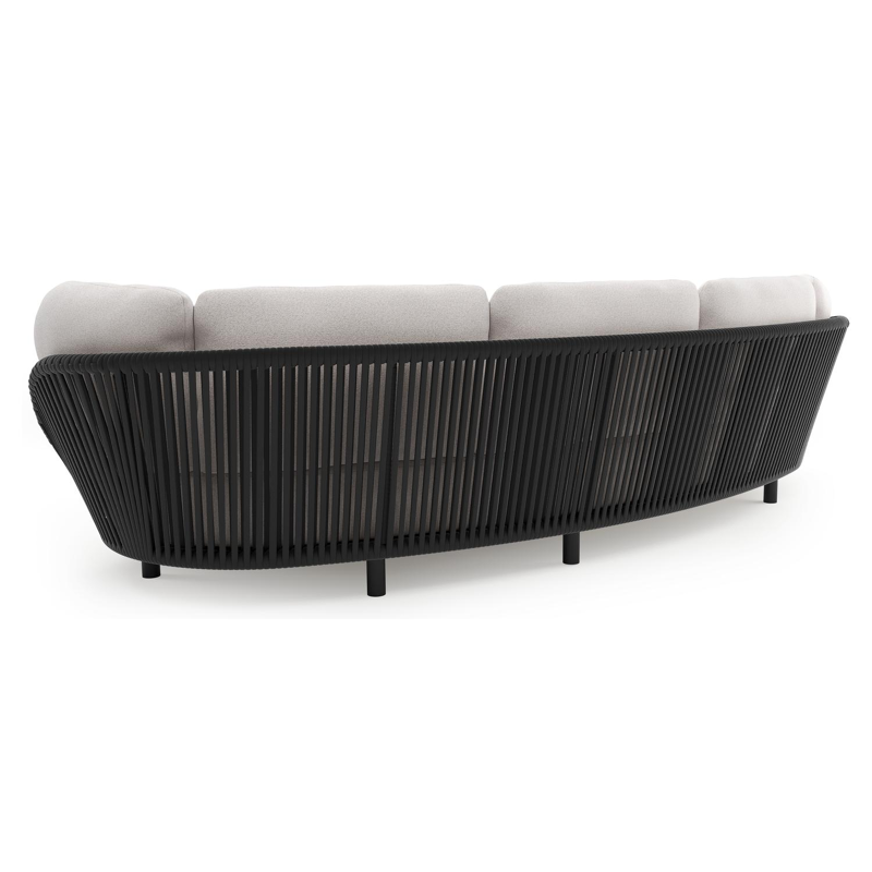 Lupino loungeset in zwart aluminium en zwart verticaal geweven luxe vlakke brede rope met ego eggshell all weather solica kussen