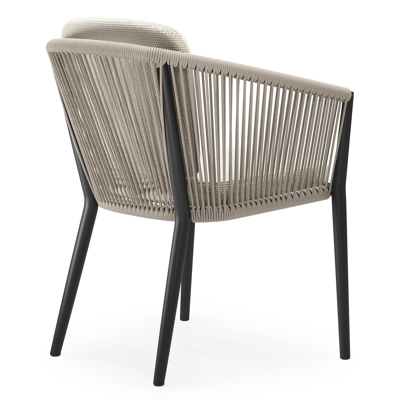 Orso tuinstoel in zwart aluminium en beige verticaal geweven ronde rope met zitkussen in All Weather Cosytica Althea Off White