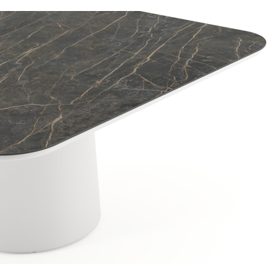 Amico tuintafel afgerond vierkant in wit aluminium en volkeramiek Black Obsession - L 148 x B 148 x H 73.5 cm