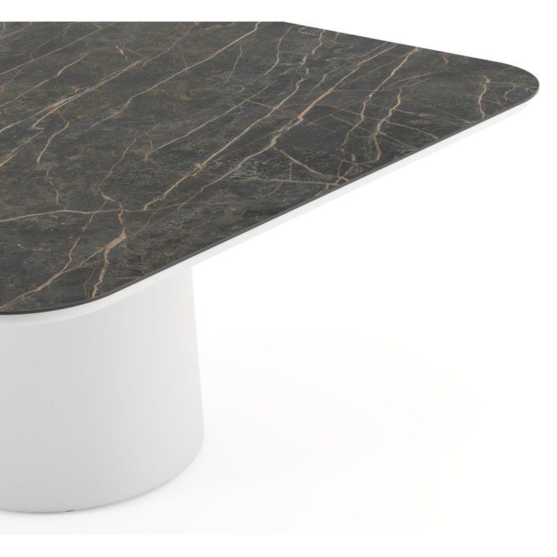 Amico tuintafel afgerond vierkant in wit aluminium en volkeramiek Black Obsession - L 148 x B 148 x H 73.5 cm