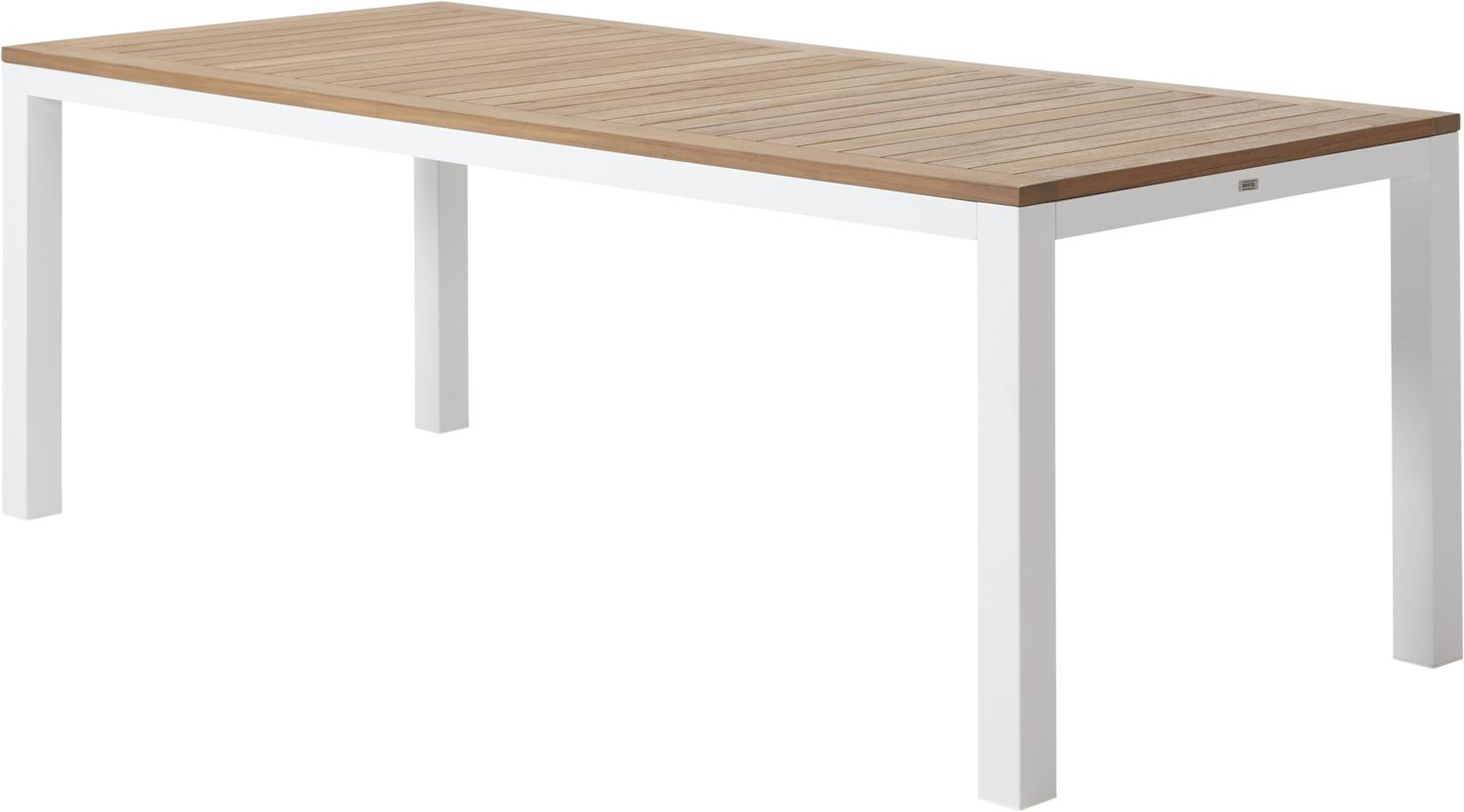 Varese tuinset in wit aluminium en naturel teak tafelblad met 6 stapelbare Madura tuinstoelen