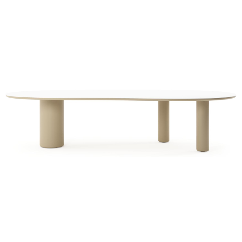 Table de jardin Amico organique en aluminium beige et céramique pleine Arctic White - Lg. 320 x Lrg. 145 x Haut. 73.5 cm