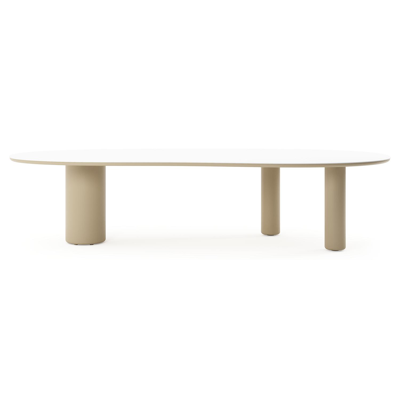 Amico tuintafel organisch in beige aluminium en volkeramiek Arctic White - L 320 x B 145 x H 73.5 cm