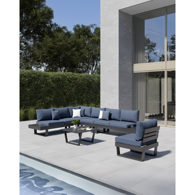 Fauteuil de jardin Alora pièce intermédiaire en aluminium noir avec coussin en polyester denim