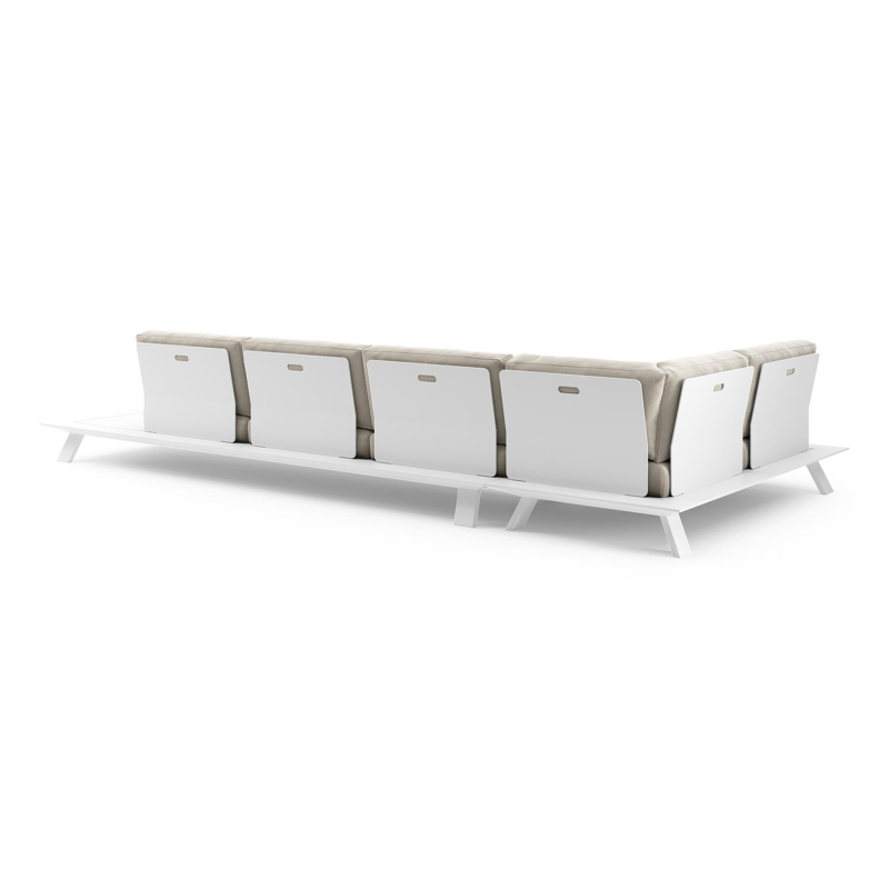 Salon de jardin d'angle Cesano en aluminium blanc et coussin en all weather Sunbrella® luxe lopi marble