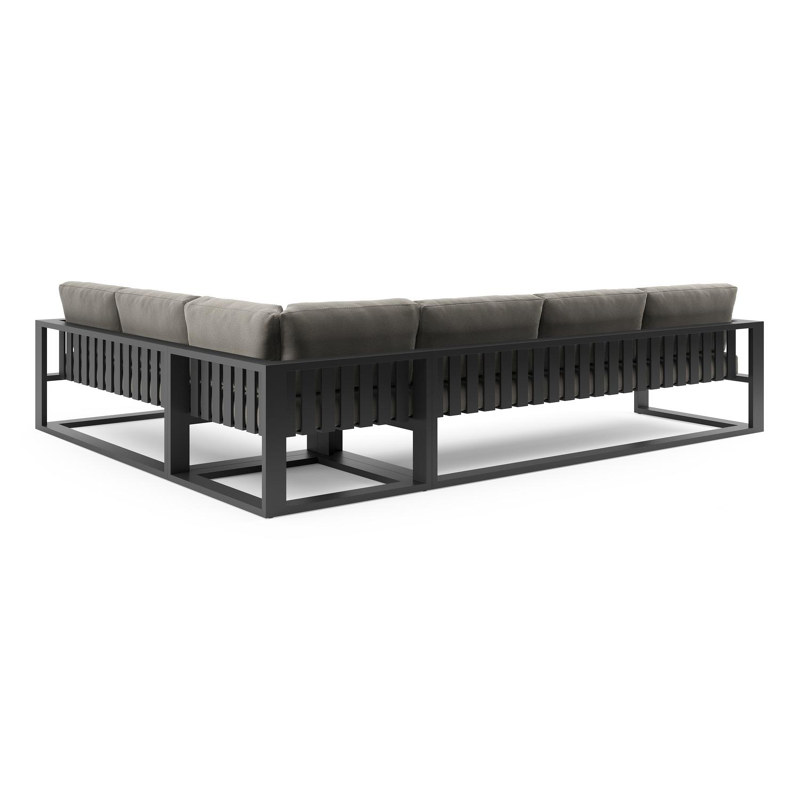 Verato loungehoek in zwart aluminium met lopi charcoal all weather sunbrella® luxe kussen