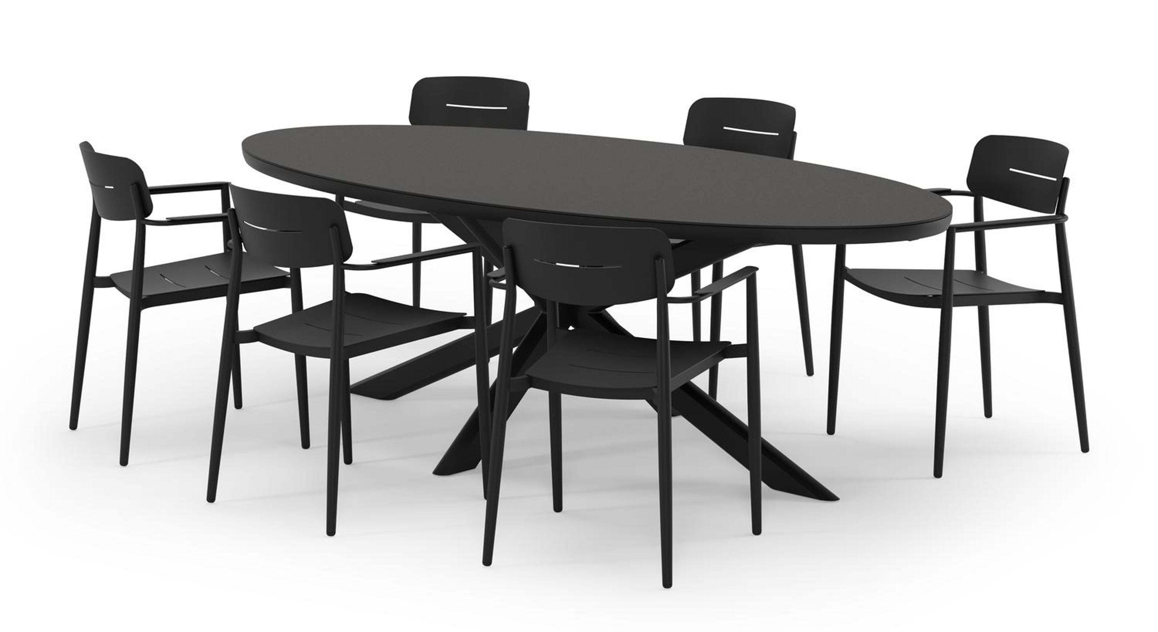Pamplona ensemble de jardin ovale en aluminium noir en sintered stone notte minerale avec 6 chaises de jardin Cosa
