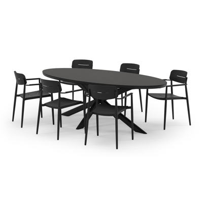 Pamplona ovale tuinset in zwart aluminium en sintered stone notte minerale met 6 Cosa tuinstoelen