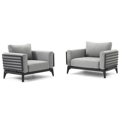 Mosa loungezetels 2 x 1-zit in zwart aluminium met grijs weather+ softtouch kussen