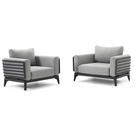 Mosa loungezetels 2 x 1-zit in zwart aluminium met grijs weather+ ...