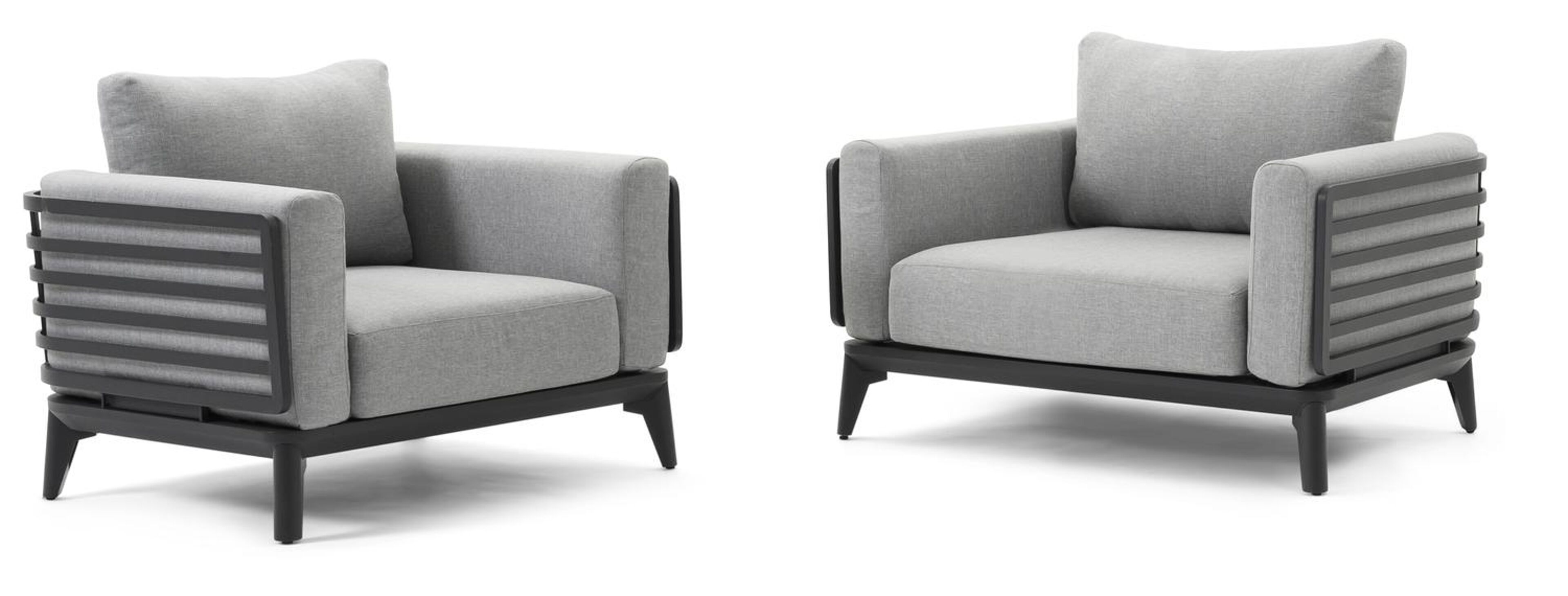 Mosa loungezetels 2 x 1-zit in zwart aluminium met grijs weather+ softtouch kussen