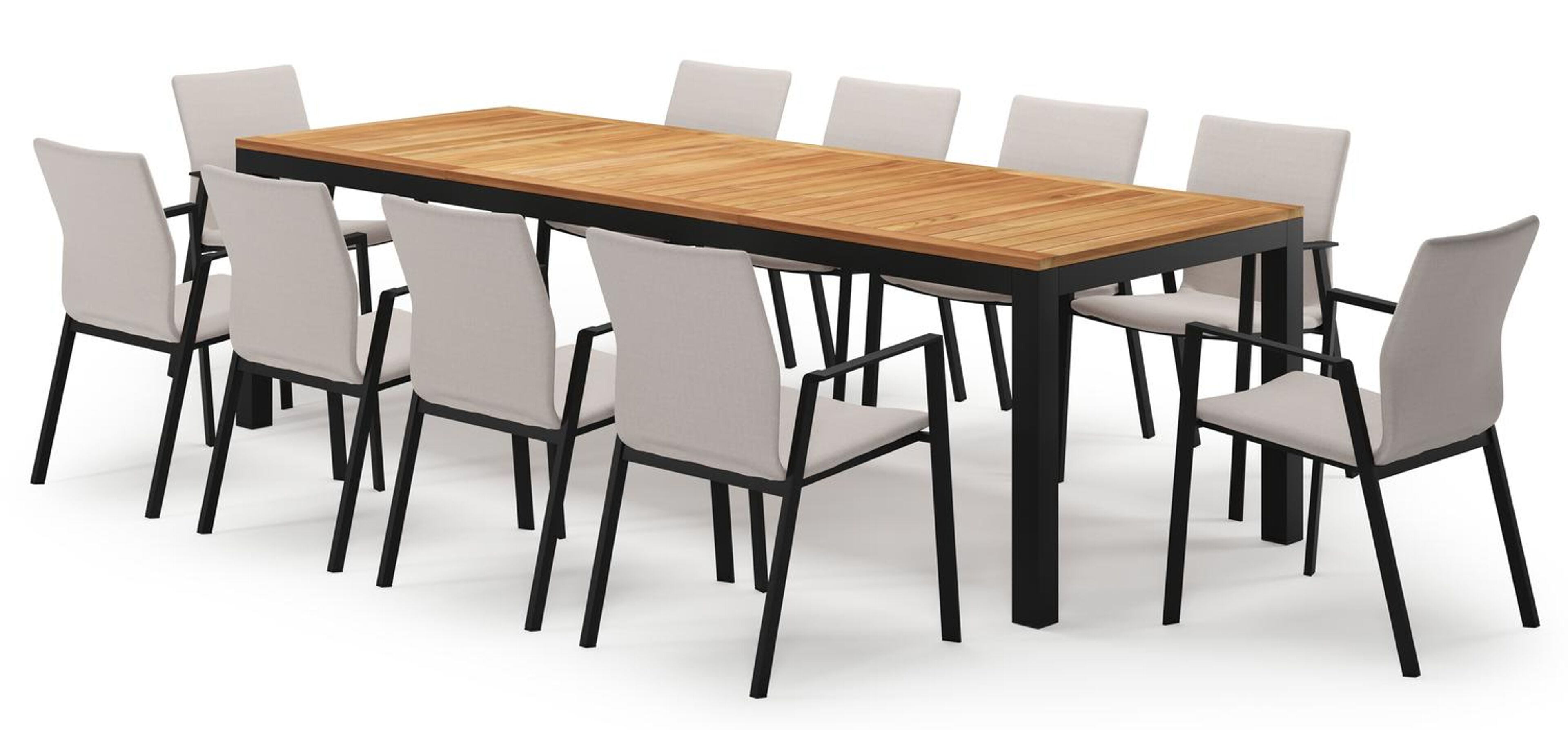 Varese rechthoekige tuinset in zwart aluminium en teak colour finish met 10 Madura tuinstoelen