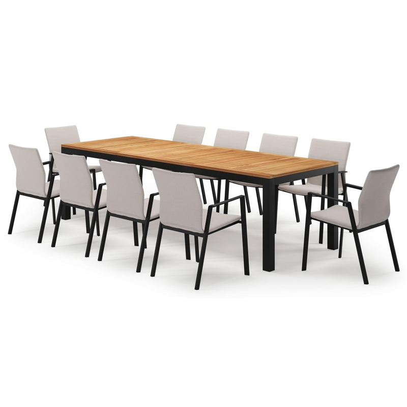 Varese rechthoekige tuinset in zwart aluminium en teak colour finish met 10 Madura tuinstoelen