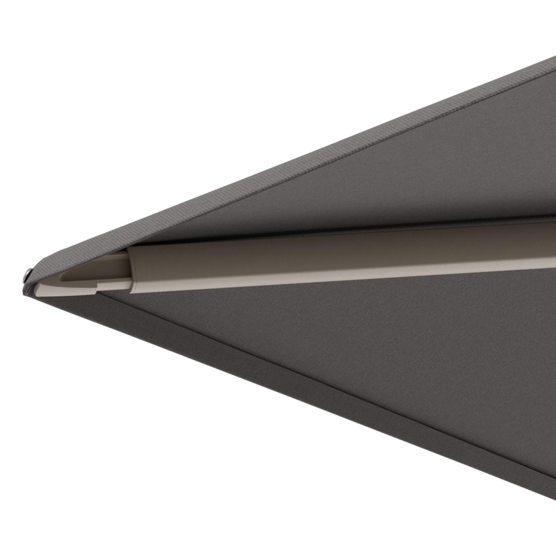 Minore zweefparasol met tiltfunctie in beige aluminium en Natte Nature Grey All Weather Sunbrella® Luxe parasoldoek - L1: 400 x L2: 300 cm met parasolvoet Minore 260 kg met wielen
