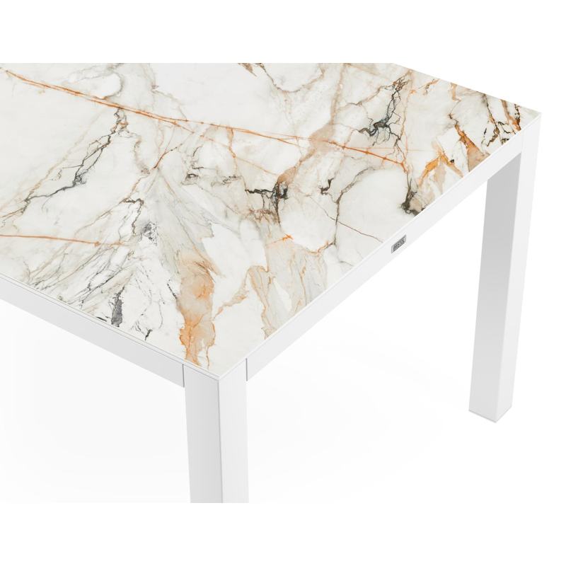 Como tuintafel in wit aluminium en volkeramiek calacatta luxe - L 200 x B 100 x H 76 cm