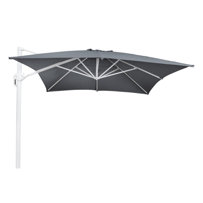 Parasol pendant Rufina en aluminium blanc avec toile de parasol en all weather sunbrella® luxe natte charcoal chine - Larg1 400 x Larg2 300 cm (sans pied de parasol)