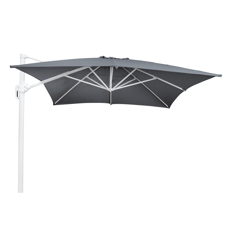 Rufina zweefparasol in wit aluminium met natte charcoal chine all weather sunbrella® luxe parasoldoek - L1: 300 x L2: 400 cm (zonder voet)