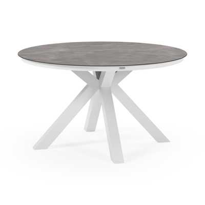 Tora tuinset in wit aluminium en grijs keramische print tafelblad met 4 Paco tuinstoelen