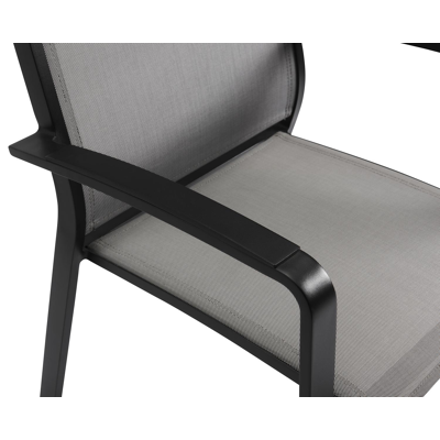 Lioni stapelbare tuinstoel in zwart aluminium en grijs textilene