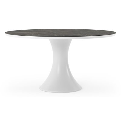 Table de jardin Fano ronde en aluminium blanc et céramique pleine Black Obsession - Diam. 148 x Haut. 75 cm