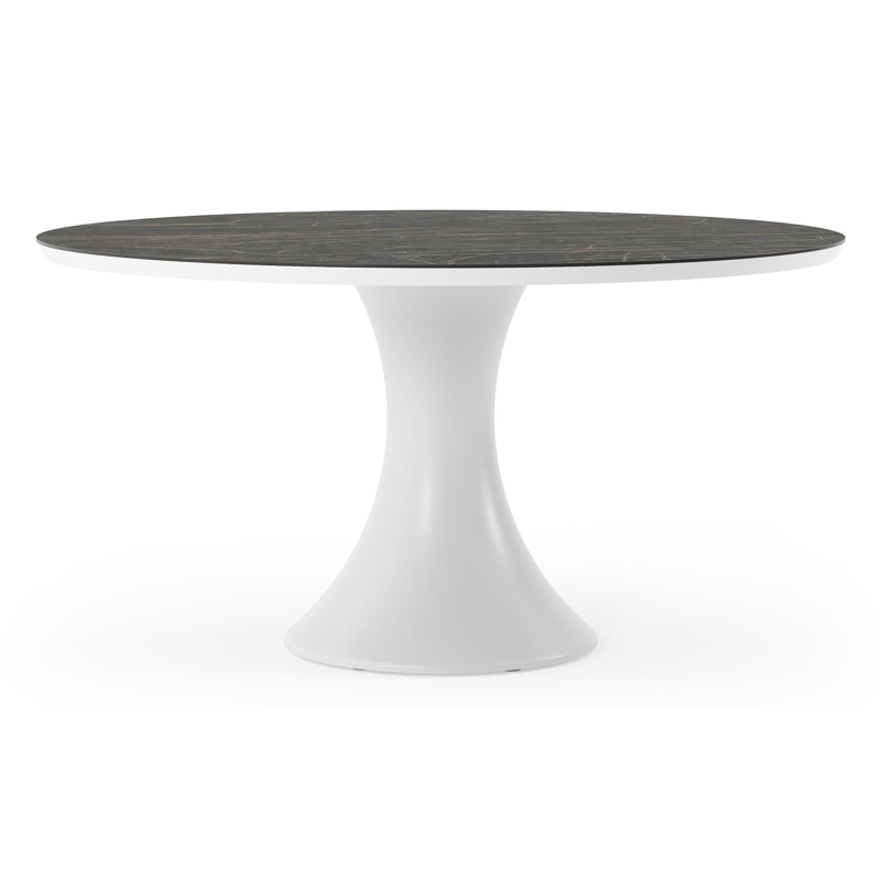 Table de jardin Fano ronde en aluminium blanc et céramique pleine Black Obsession - Diam. 148 x Haut. 75 cm