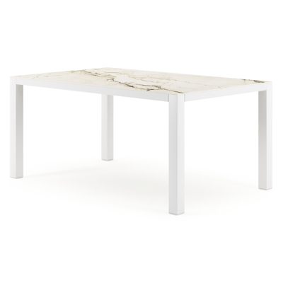 Como tuintafel rechthoekig in wit aluminium en volkeramiek colorado dunes - L 160 x B 100 x H 75 cm