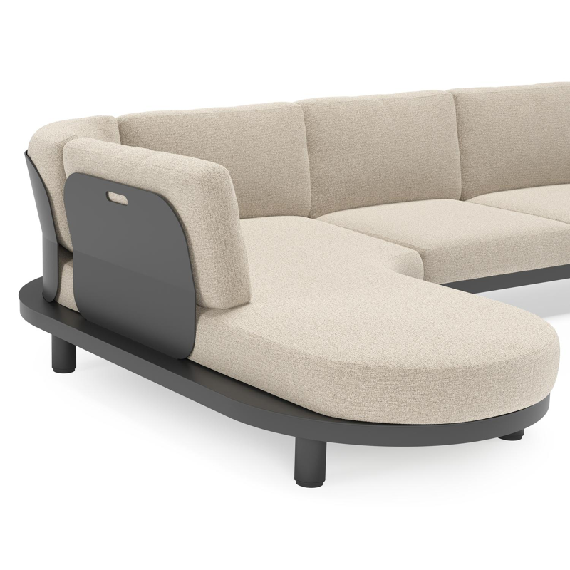 Salon de jardin d'angle Donato en aluminium noir et coussins en all weather cosytica Catania Sand