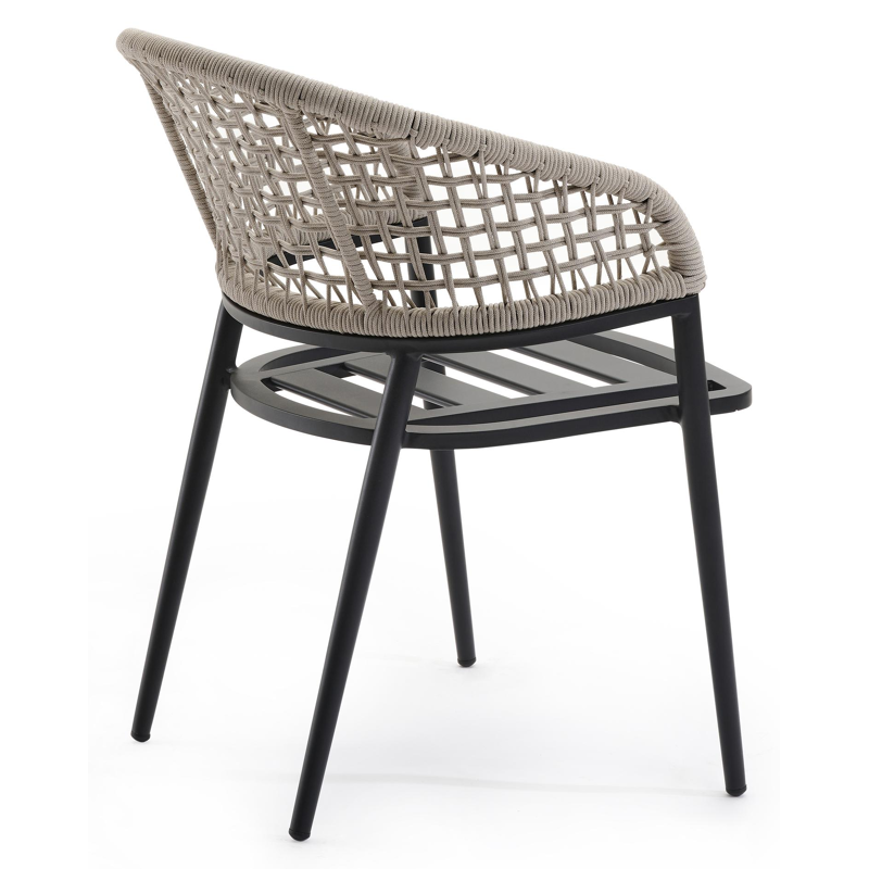 Lacrima tuinstoel in zwart aluminium en beige vierkant geweven ronde rope 