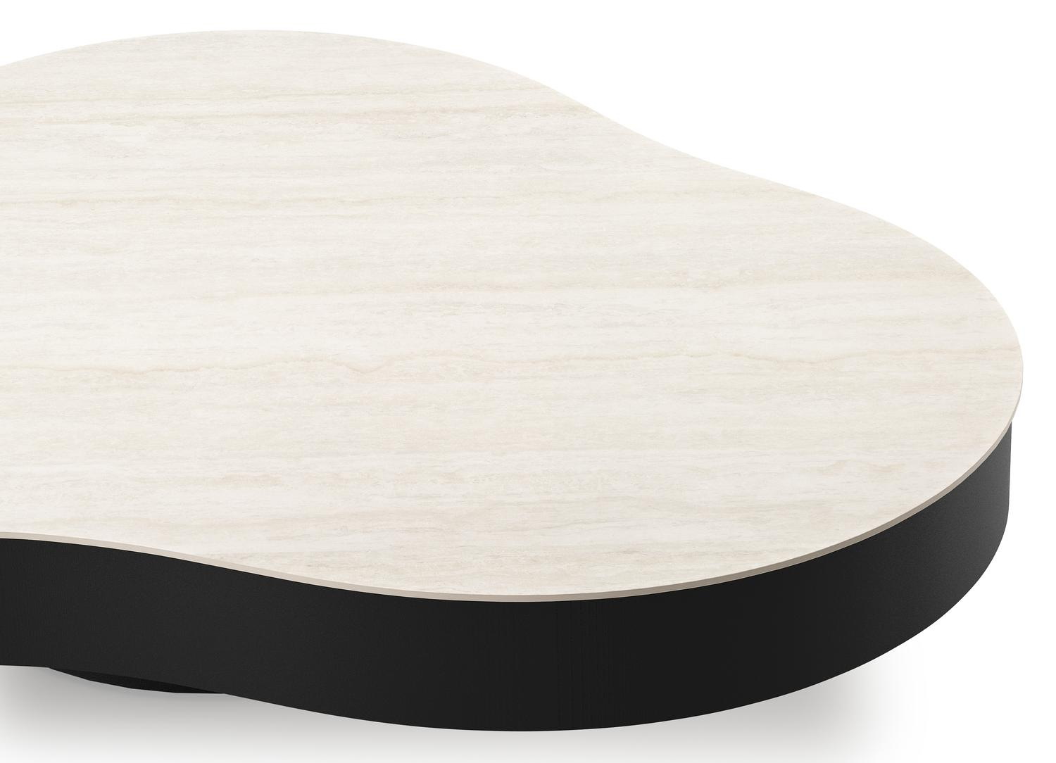 Table de basse Lomano cloud en aluminium noir et céramique pleine Travertino Bianco - Lg. 131 x Lrg. 108 x Haut. 25 cm