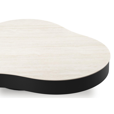 Lomano loungetafel cloud in zwart aluminium en volkeramiek Travertino Bianco - L 131 x B 108 x H 25 cm