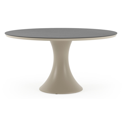 Fano tuintafel rond in beige aluminium en volkeramiek Basalt Black - Dia. 148 x H 75 cm