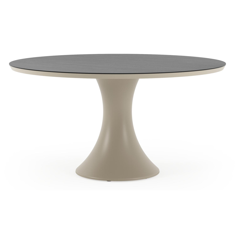 Table de jardin Fano ronde en aluminium beige et céramique pleine Basalt Black - Diam. 148 x Haut. 75 cm