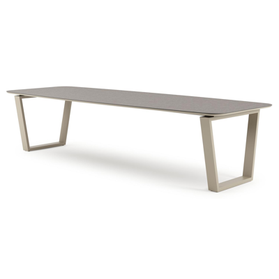 Pagino tuintafel bootvorm in beige aluminium en volkeramiek Wulong - L 315 x B 115 x H 73 cm