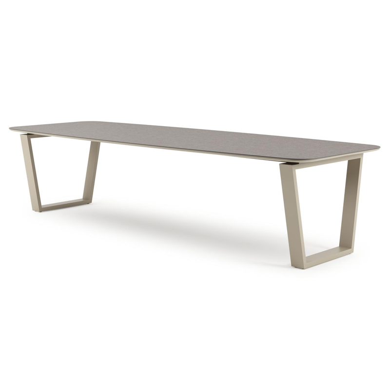 Pagino tuintafel bootvorm in beige aluminium en volkeramiek Wulong - L 315 x B 115 x H 73 cm