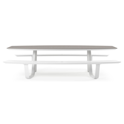 Table de pique-nique Forno forme de bateau forme de bateau en aluminium blanc et céramique pleine Wulong - Lg. 280 x Lrg. 192 x Haut. 72 cm