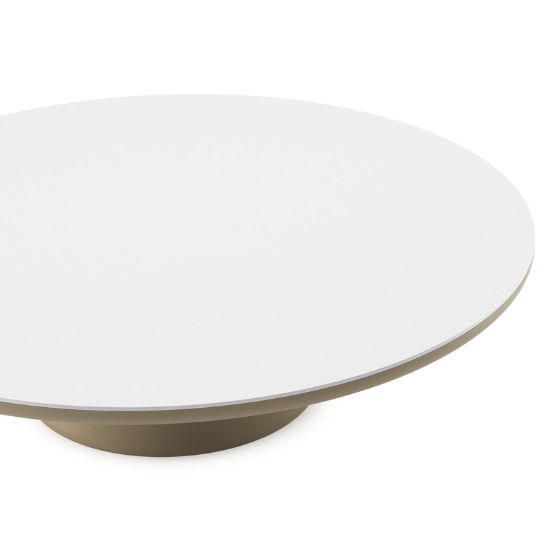 Amico loungetafel rond in beige aluminium en volkeramiek Arctic White - Dia. 110 x H 28 cm