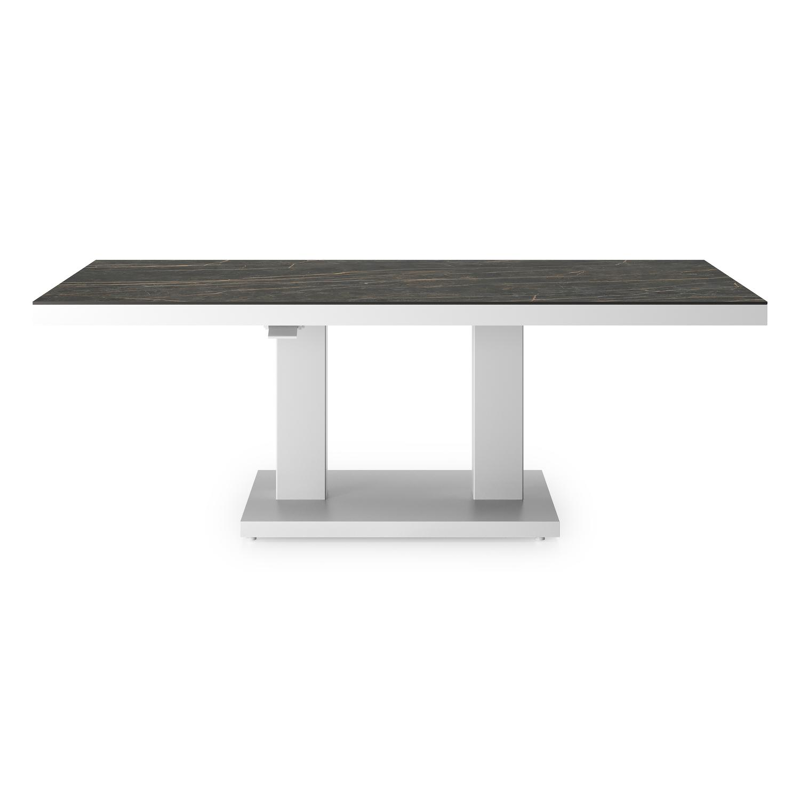 Cirello pop-up loungetafel rechthoekig in wit aluminium en volkeramiek Black Obsession - L 140 x B 80 x H 71 cm