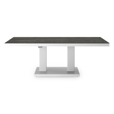 Cirello pop-up loungetafel rechthoekig in wit aluminium en volkeramiek Black Obsession - L 140 x B 80 x H 71 cm