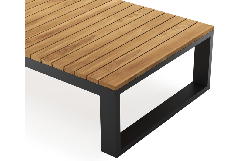 Table basse Verato en aluminium noir et teck naturel - Lg 163 x larg. 88 x H 41 cm