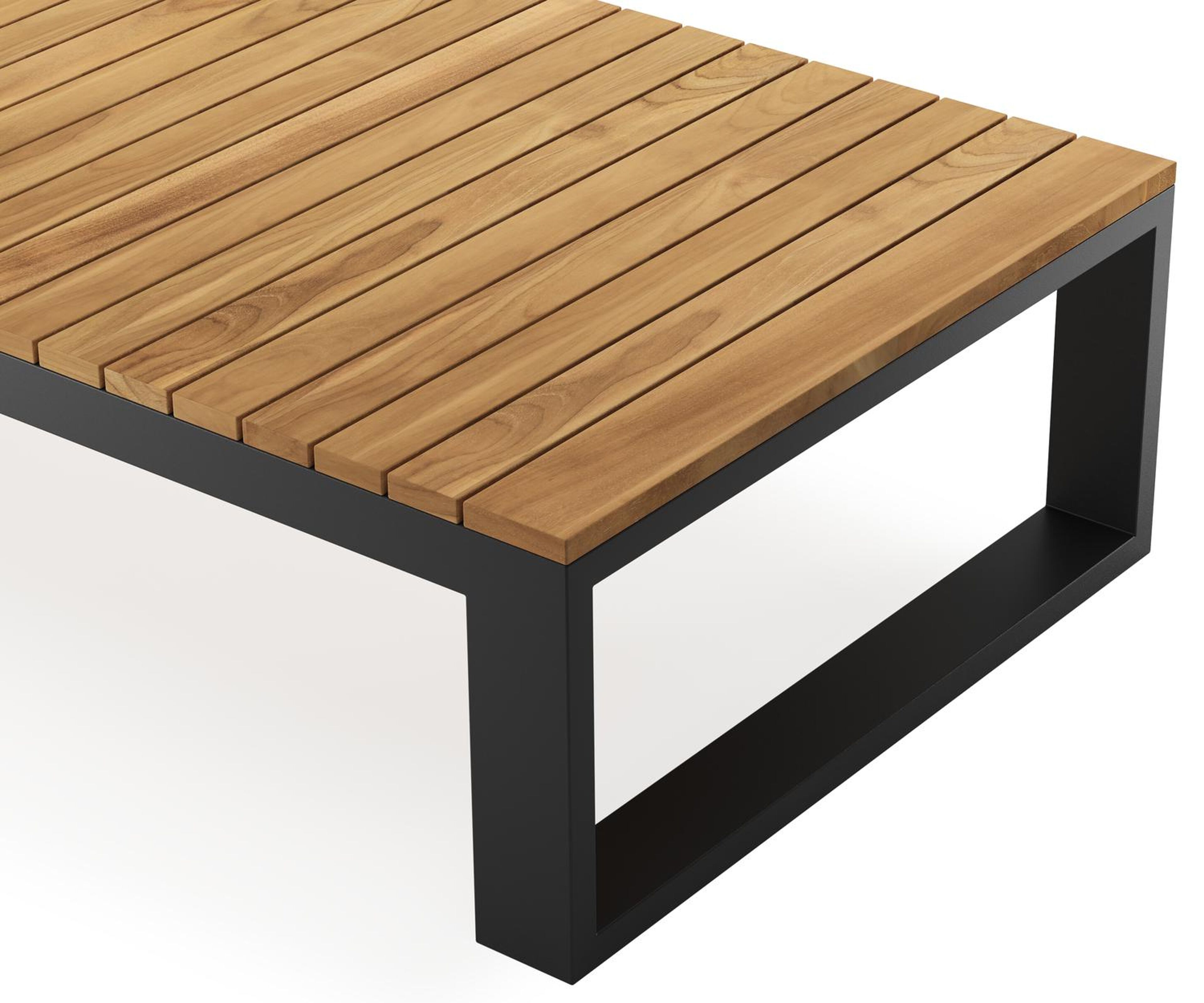 Table basse Verato en aluminium noir et teck naturel - Lg 163 x larg. 88 x H 41 cm