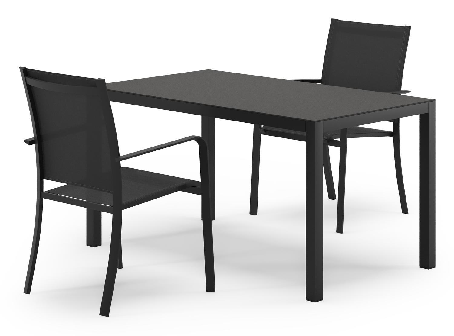 Ensemble de jardin Feltro en aluminium noir et sintered stone Notte minerale avec 2 chaises de jardin Calobra