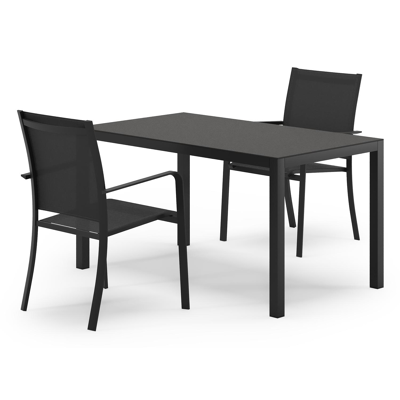 Ensemble de jardin Feltro en aluminium noir et sintered stone Notte minerale avec 2 chaises de jardin Calobra