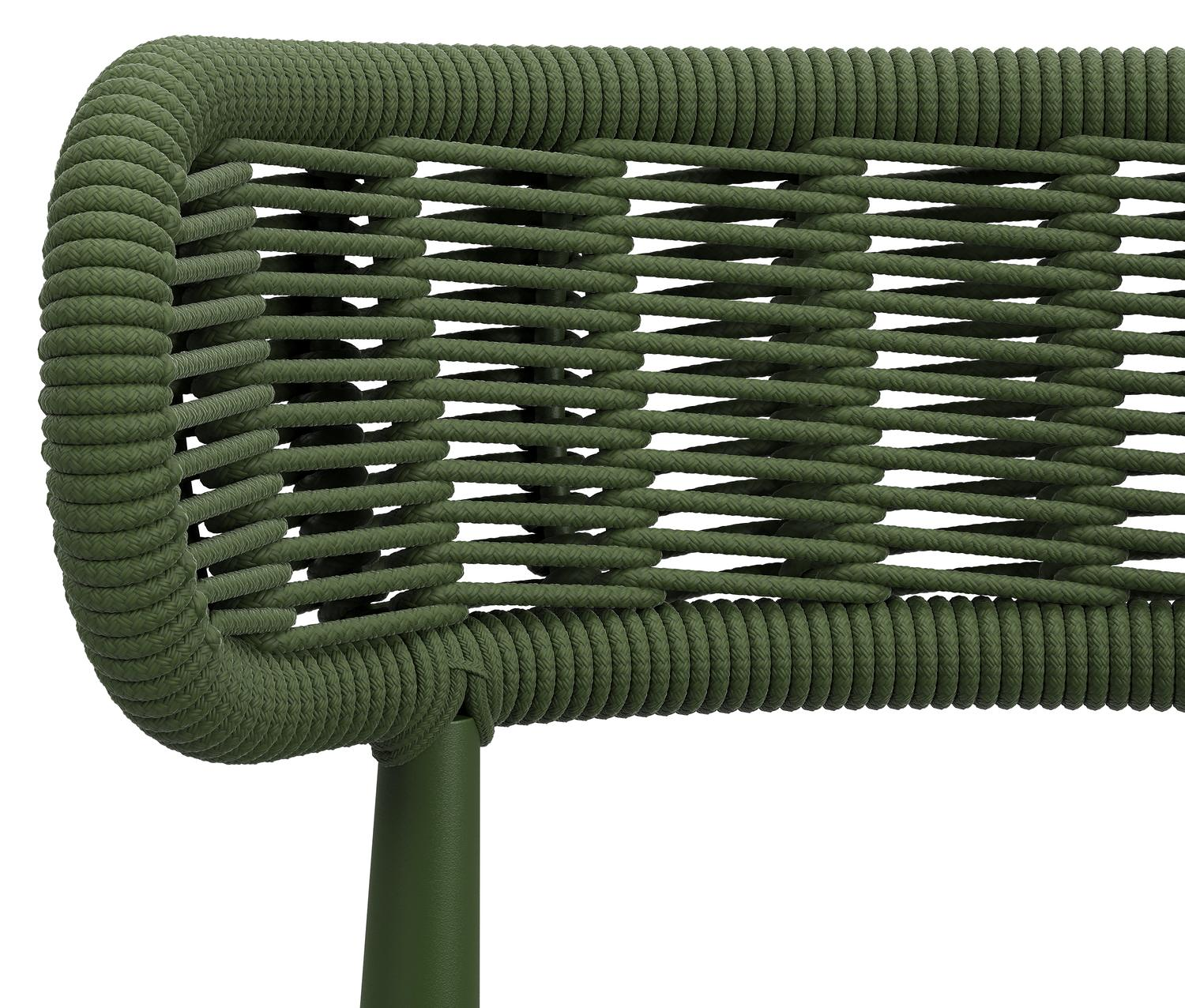 Chaise de jardin empilable Lomo en aluminium vert et corde ronde tissée carrée vert
