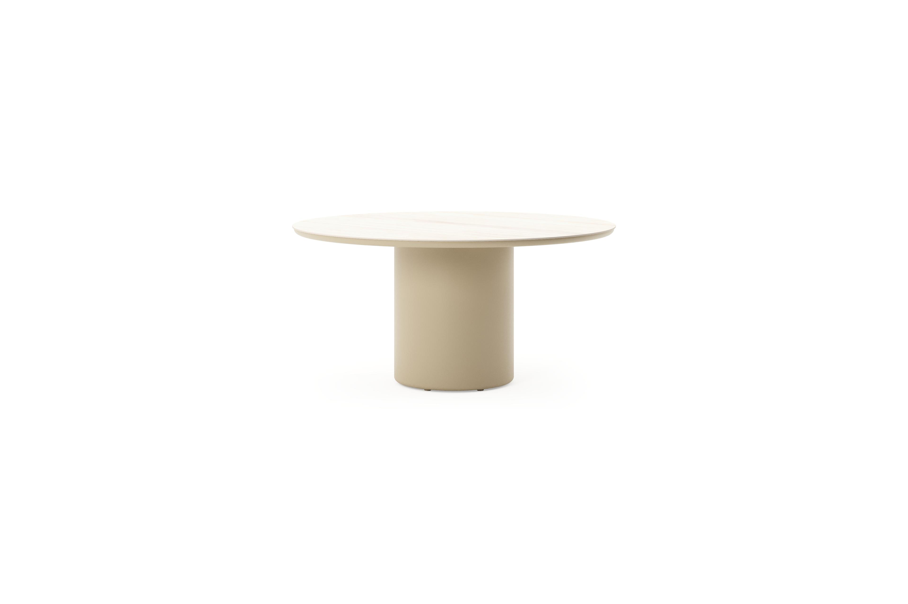 Amico tuintafel rond in beige aluminium en volkeramiek Travertino Bianco - Dia. 148 x H 73.5 cm