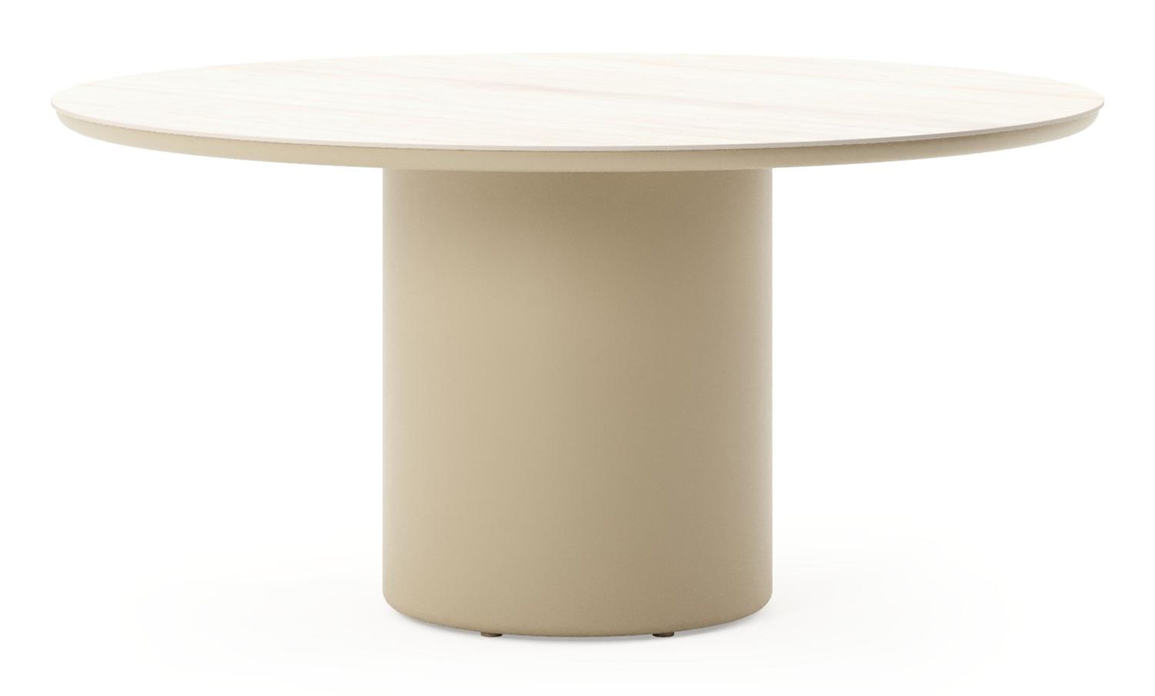 Table de jardin Amico rond en aluminium beige et céramique pleine Travertino Bianco - Diam. 148 x Haut. 73.5 cm
