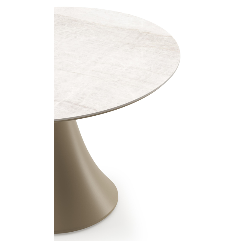 Fano low dining loungetafel rond in beige aluminium en volkeramiek Taj Mahal - Dia. 85 x H 55 cm