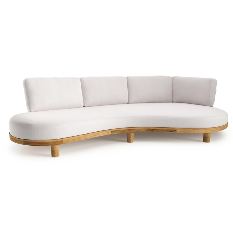 Canapé de jardin Donato en teck et coussins en all weather sunbrella® luxe savane whisper