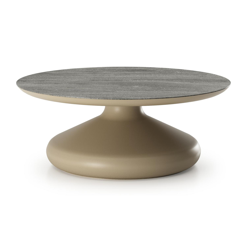 Bomero loungetafel rond in beige aluminium en volkeramiek Aspen Grey - Dia. 84 x H 32.2 cm